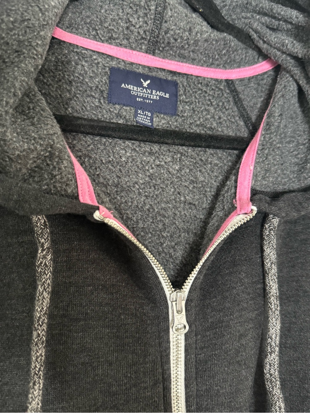American Eagle Charcoal Gray Full-Zip Hoodie Sweatshirt - XL - Picture 5 of 9
